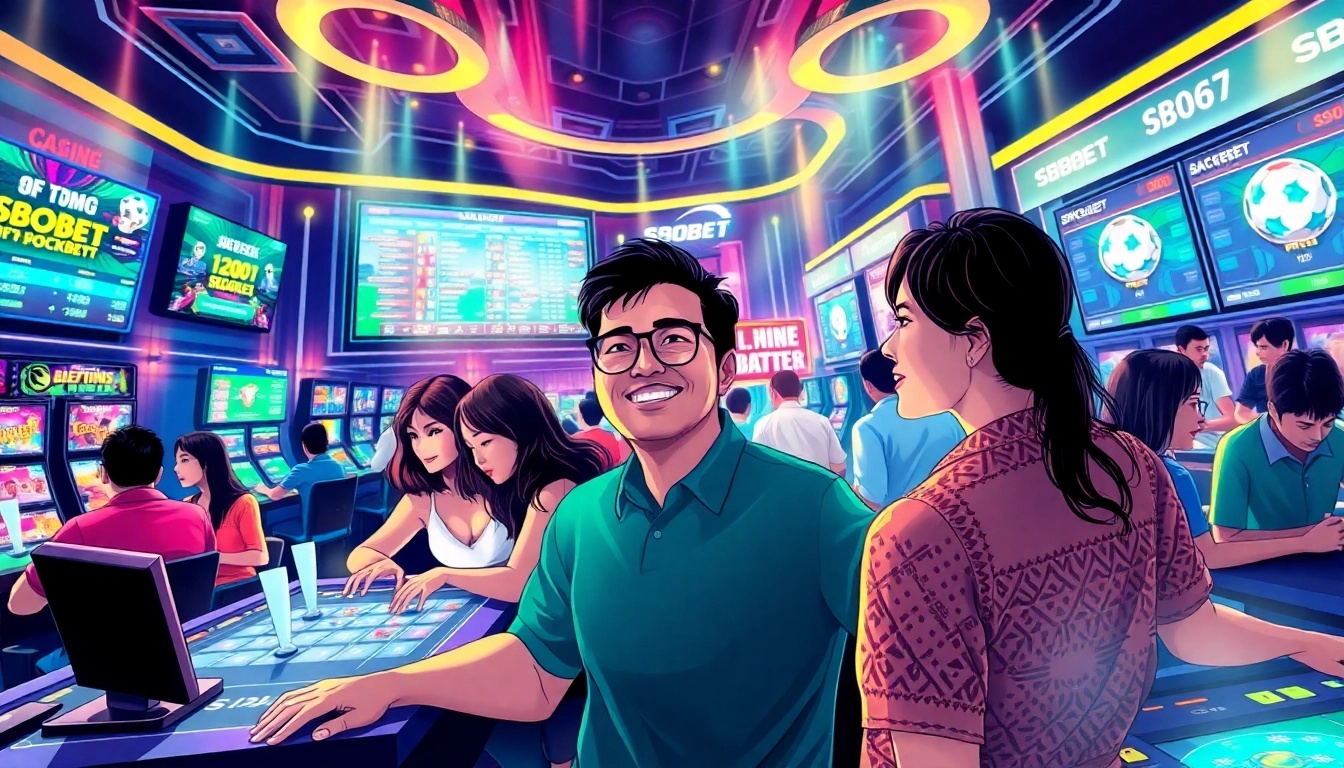Engaging players enjoying online betting at sbobet.dance in a vibrant digital casino setting.