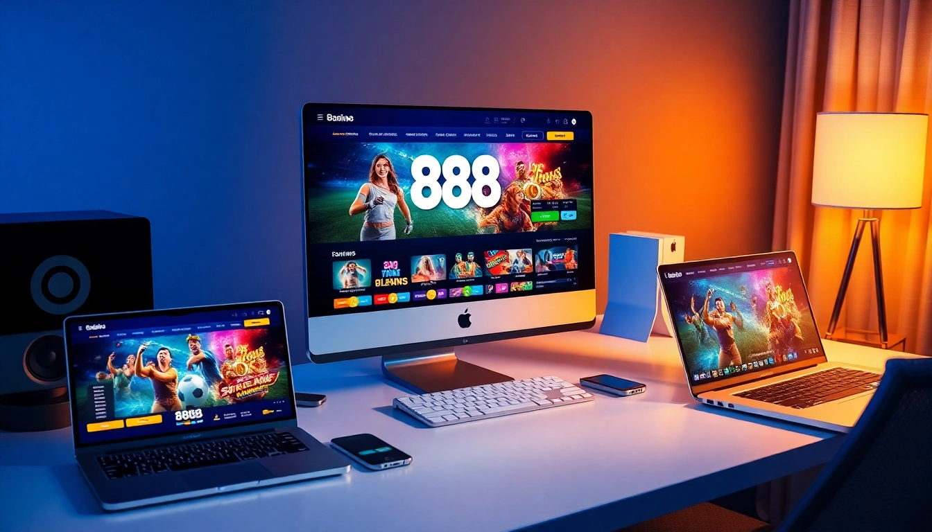 Engaging online gaming scene with 888b.rodeo application displayed on modern devices.