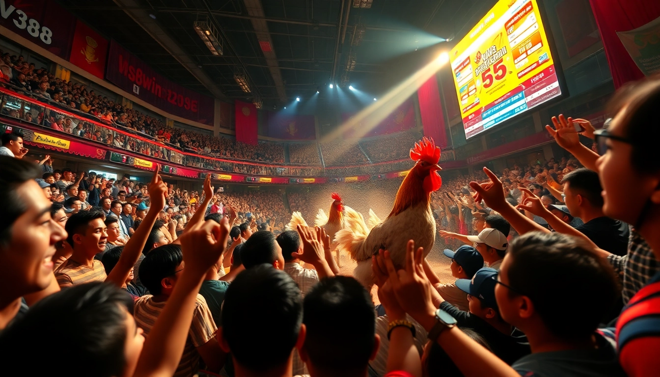 Live chicken fighting action at sv368win.live with an excited audience and dynamic atmosphere.