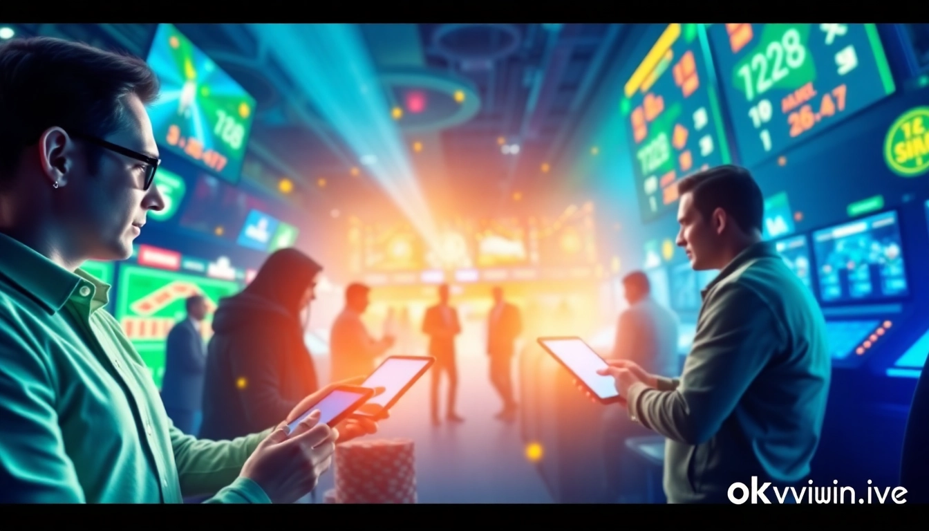 Experience the thrill of online betting with okvipwin.live in a vibrant casino and sports betting atmosphere.