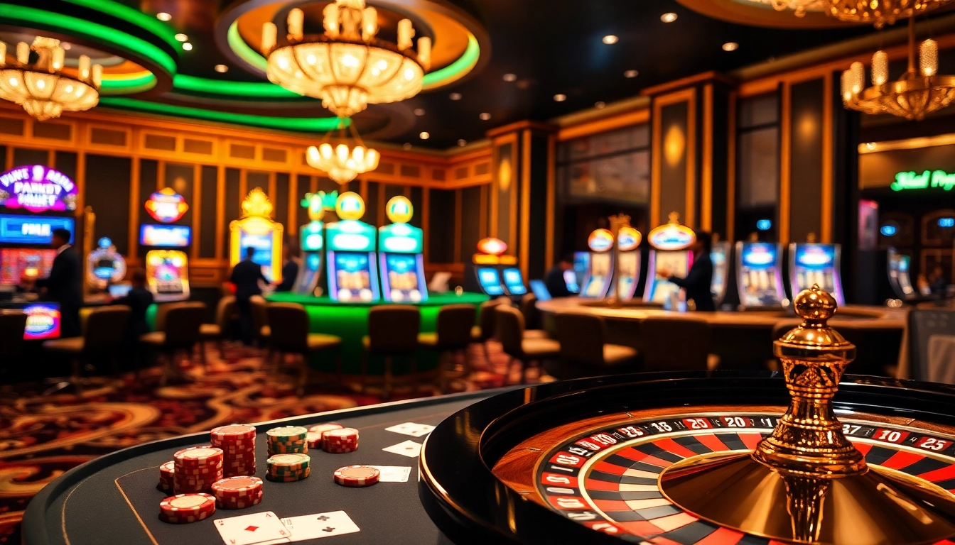 Betting excitement at loto188.gb.net with poker chips and roulette wheel in a vibrant casino atmosphere.